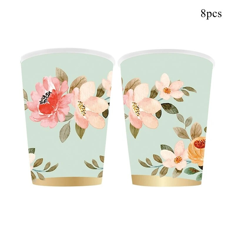 1σετ Επιτραπέζια σκεύη μιας χρήσης Επίπεδα χάρτινα ποτήρια λουλουδιών για πάρτι τσαγιού Διακοσμήσεις γάμου γενεθλίων για νυφικό