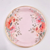 Ροζ λουλούδια εμπριμέ πιάτα μιας χρήσης για κορίτσια Χαρτί γενεθλίων Πιάτο γάμου Bachelorette Μπομπονιέρες για νυφικό ντους