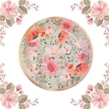 Ροζ λουλούδια εμπριμέ πιάτα μιας χρήσης για κορίτσια Χαρτί γενεθλίων Πιάτο γάμου Bachelorette Μπομπονιέρες για νυφικό ντους