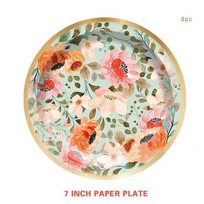 Ροζ λουλούδια εμπριμέ πιάτα μιας χρήσης για κορίτσια Χαρτί γενεθλίων Πιάτο γάμου Bachelorette Μπομπονιέρες για νυφικό ντους