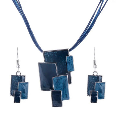 Bohemian Σετ κοσμημάτων από σμάλτο για γυναίκες Επιχρυσωμένο γεωμετρικό μεγάλο πετράδι μενταγιόν κολιέ και σκουλαρίκια Σετ ολόκληρο σετ κοσμημάτων