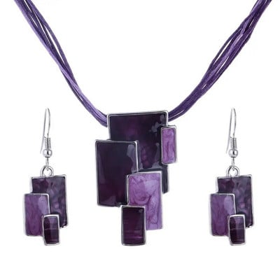 Bohemian Σετ κοσμημάτων από σμάλτο για γυναίκες Επιχρυσωμένο γεωμετρικό μεγάλο πετράδι μενταγιόν κολιέ και σκουλαρίκια Σετ ολόκληρο σετ κοσμημάτων