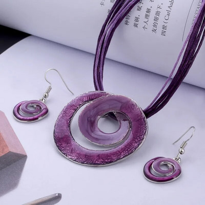 Bohemian Σετ κοσμημάτων από σμάλτο για γυναίκες Επιχρυσωμένο γεωμετρικό μεγάλο πετράδι μενταγιόν κολιέ και σκουλαρίκια Σετ ολόκληρο σετ κοσμημάτων