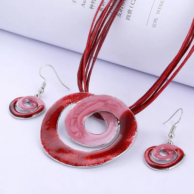 Bohemian Σετ κοσμημάτων από σμάλτο για γυναίκες Επιχρυσωμένο γεωμετρικό μεγάλο πετράδι μενταγιόν κολιέ και σκουλαρίκια Σετ ολόκληρο σετ κοσμημάτων