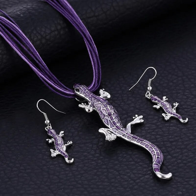 Bohemian Σετ κοσμημάτων από σμάλτο για γυναίκες Επιχρυσωμένο γεωμετρικό μεγάλο πετράδι μενταγιόν κολιέ και σκουλαρίκια Σετ ολόκληρο σετ κοσμημάτων