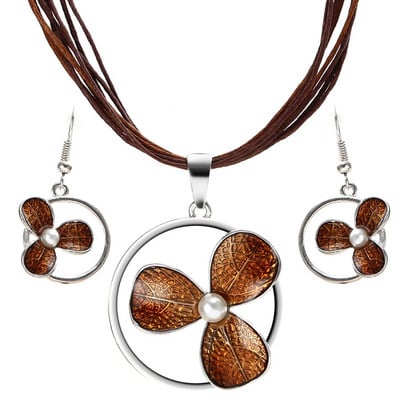 Bohemian Σετ κοσμημάτων από σμάλτο για γυναίκες Επιχρυσωμένο γεωμετρικό μεγάλο πετράδι μενταγιόν κολιέ και σκουλαρίκια Σετ ολόκληρο σετ κοσμημάτων