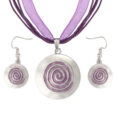 Bohemian Σετ κοσμημάτων από σμάλτο για γυναίκες Επιχρυσωμένο γεωμετρικό μεγάλο πετράδι μενταγιόν κολιέ και σκουλαρίκια Σετ ολόκληρο σετ κοσμημάτων