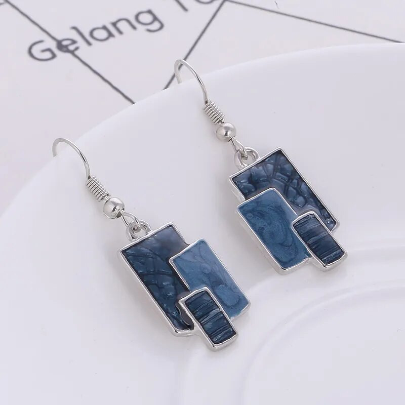 Bohemian Σετ κοσμημάτων από σμάλτο για γυναίκες Επιχρυσωμένο γεωμετρικό μεγάλο πετράδι μενταγιόν κολιέ και σκουλαρίκια Σετ ολόκληρο σετ κοσμημάτων