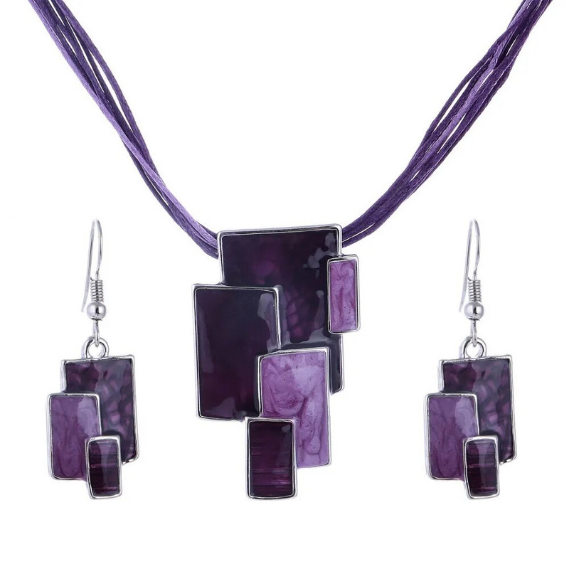 Bohemian Σετ κοσμημάτων από σμάλτο για γυναίκες Επιχρυσωμένο γεωμετρικό μεγάλο πετράδι μενταγιόν κολιέ και σκουλαρίκια Σετ ολόκληρο σετ κοσμημάτων