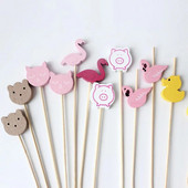 100 τμχ οδοντογλυφίδες από μπαμπού Cute Bear Cat Pig Flamingo Swan Duck Fruit Picks Σουβλάκι κοκτέιλ μπαστούνια σάντουιτς Διακόσμηση πάρτι