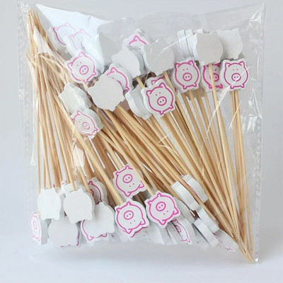 100 τμχ οδοντογλυφίδες από μπαμπού Cute Bear Cat Pig Flamingo Swan Duck Fruit Picks Σουβλάκι κοκτέιλ μπαστούνια σάντουιτς Διακόσμηση πάρτι