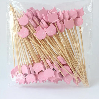 100 τμχ οδοντογλυφίδες από μπαμπού Cute Bear Cat Pig Flamingo Swan Duck Fruit Picks Σουβλάκι κοκτέιλ μπαστούνια σάντουιτς Διακόσμηση πάρτι