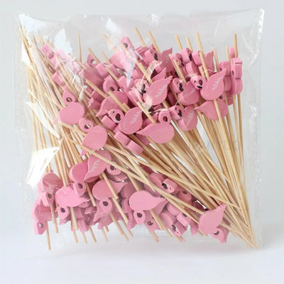 100 τμχ οδοντογλυφίδες από μπαμπού Cute Bear Cat Pig Flamingo Swan Duck Fruit Picks Σουβλάκι κοκτέιλ μπαστούνια σάντουιτς Διακόσμηση πάρτι