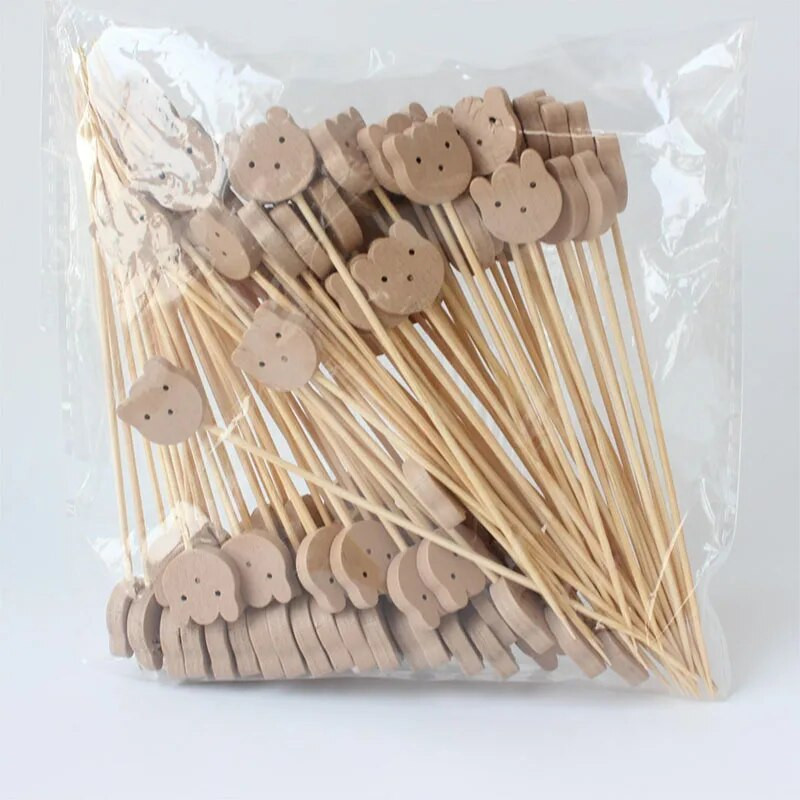 100 τμχ οδοντογλυφίδες από μπαμπού Cute Bear Cat Pig Flamingo Swan Duck Fruit Picks Σουβλάκι κοκτέιλ μπαστούνια σάντουιτς Διακόσμηση πάρτι