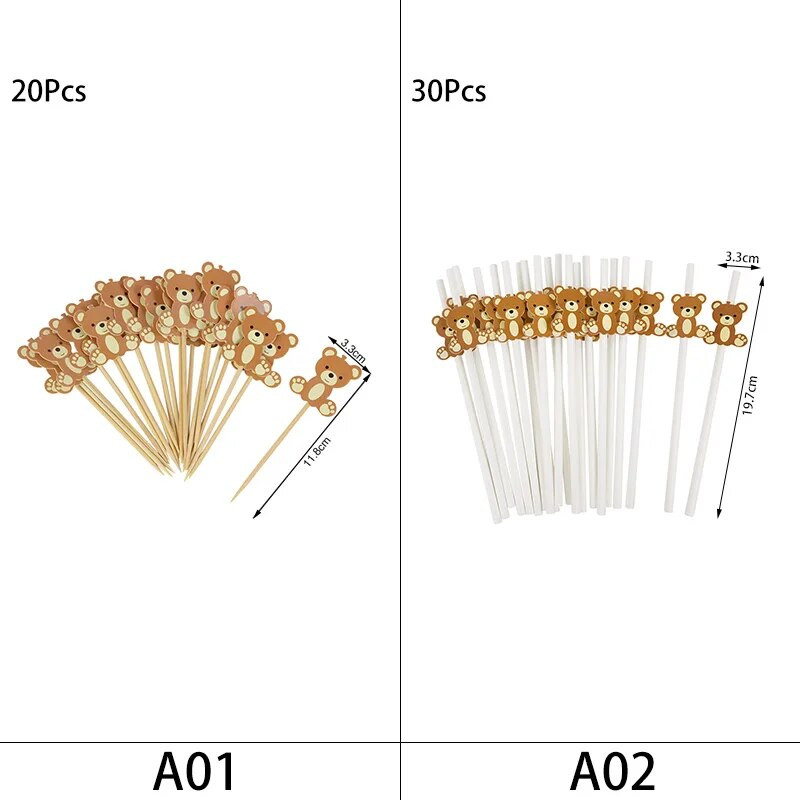 20 τμχ Cute Bear Μίας χρήσης Μπαμπού Επιλογές Τροφίμων Φρούτων Σουβλάκια Οδοντογλυφίδες κοκτέιλ Επιδόρπιο Κέικ Σαλάτα Στικ για πάρτι γενεθλίων