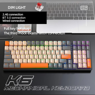K6 Mechanical Keyboard 100 Keys PBT Keycap Type-C 2.4G Bluetooth Wireless 3 Mode Keyboard RGB Hotswap Gaming Mechanical Keyboard