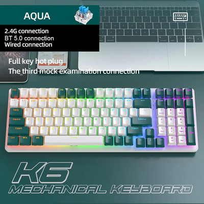 K6 Mechanical Keyboard 100 Keys PBT Keycap Type-C 2.4G Bluetooth Wireless 3 Mode Keyboard RGB Hotswap Gaming Mechanical Keyboard
