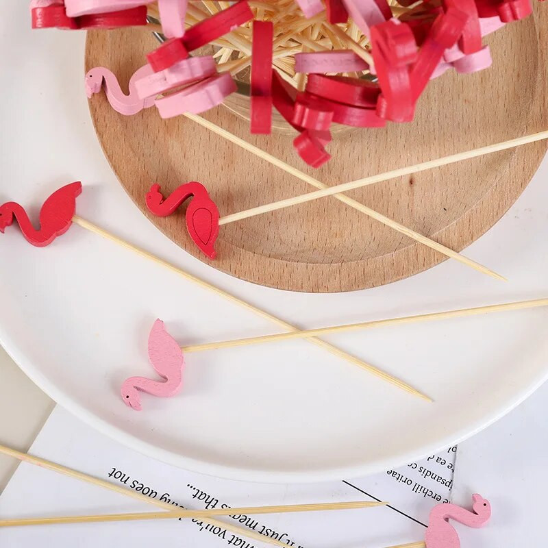 100 τμχ Διακοσμητικές οδοντογλυφίδες Flamingo χριστουγεννιάτικο δέντρο μπαστούνια για κοκτέιλ μπαμπού σουβλάκια φρούτων για μπουφέ διακόσμηση φαγητού γάμου