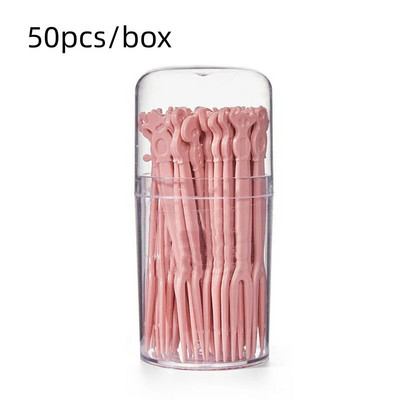 One Tube of 50 Picks Creative and Cute Mini Forks Cartoon μιας χρήσης Επιλογές φρούτων
