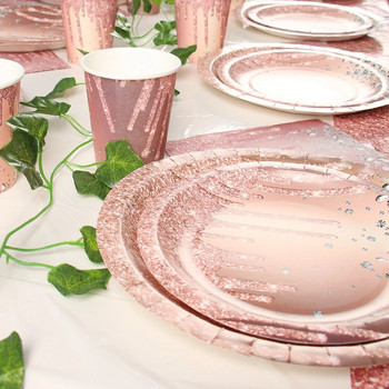 Ροζ χρυσό σερβίτσιο μιας χρήσης Διακόσμηση πάρτι γενεθλίων γάμου Παιδικό ντους μωρού Κοριτσάκι Νυφικά προμήθειες Χάρτινο πιάτο Κύπελλο σερβίτσιο