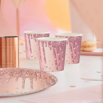 Ροζ χρυσό σερβίτσιο μιας χρήσης Διακόσμηση πάρτι γενεθλίων γάμου Παιδικό ντους μωρού Κοριτσάκι Νυφικά προμήθειες Χάρτινο πιάτο Κύπελλο σερβίτσιο