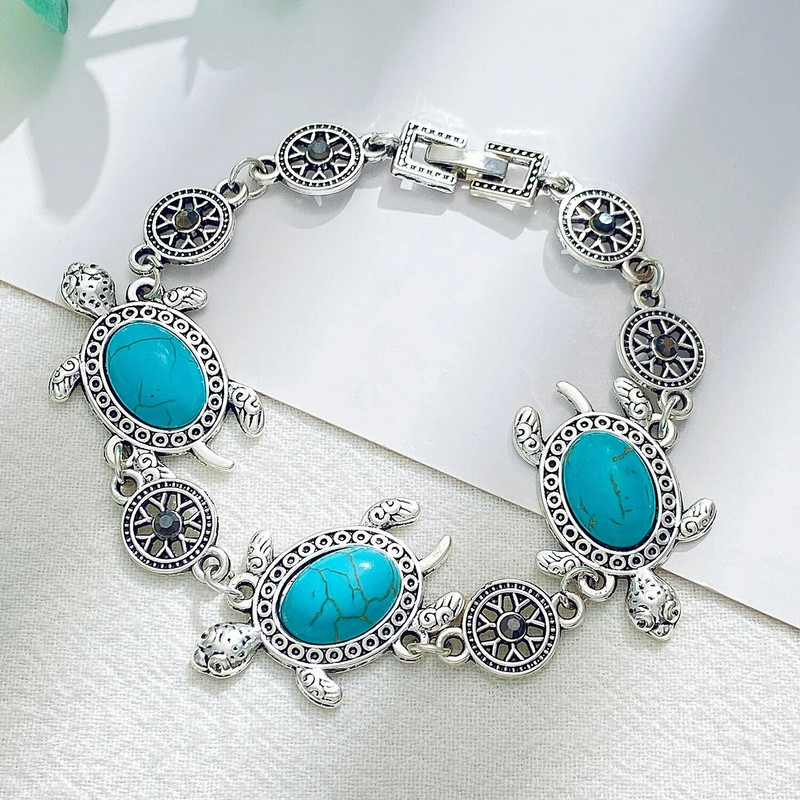 3PC New Fashion Σετ Τυρκουάζ Χελώνας Γυναικεία Κοσμήματα Vintage Κολιέ τριών τεμαχίων Σετ σκουλαρίκι βραχιόλι Σετ γαμήλιου πάρτι Δώρο Jewe