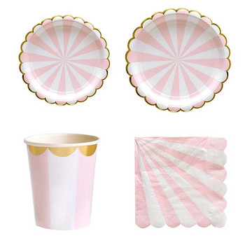 Розово фолио Златна хартиена чиния за еднократна употреба Чаши за рожден ден Слама за детски рожден ден Baby Shower Кръщене Парти Сватбен декор Сервии