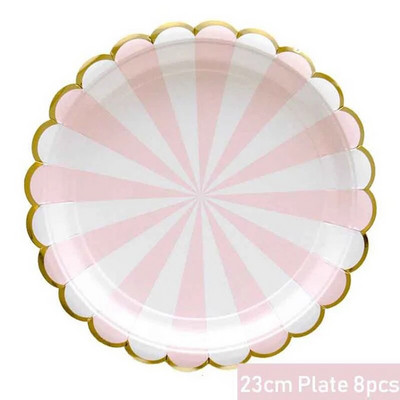 Ροζ αλουμινόχαρτο χρυσό χάρτινο πιάτο μιας χρήσης Φλιτζάνια γενεθλίων Καλαμάκι για παιδιά Γενέθλια Βρεφικό ντους Βάπτιση Διακόσμηση Γάμου Επιτραπέζια σκεύη
