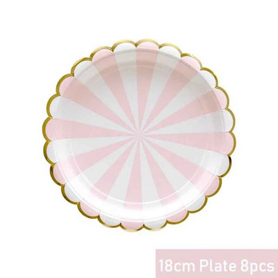 Ροζ αλουμινόχαρτο χρυσό χάρτινο πιάτο μιας χρήσης Φλιτζάνια γενεθλίων Καλαμάκι για παιδιά Γενέθλια Βρεφικό ντους Βάπτιση Διακόσμηση Γάμου Επιτραπέζια σκεύη
