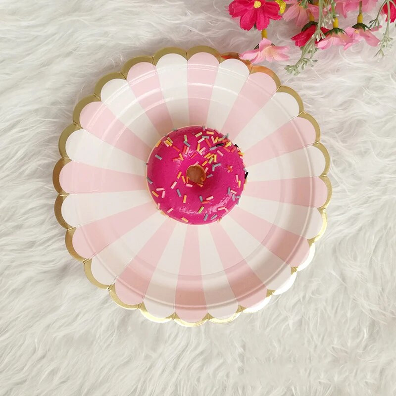 Ροζ αλουμινόχαρτο χρυσό χάρτινο πιάτο μιας χρήσης Φλιτζάνια γενεθλίων Καλαμάκι για παιδιά Γενέθλια Βρεφικό ντους Βάπτιση Διακόσμηση Γάμου Επιτραπέζια σκεύη