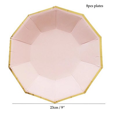 Ροζ χρυσό πάρτι μιας χρήσης σερβίτσιο Σαμπάνιας Χάρτινο Πιάτο Κύπελλο Ψάθινο χαρτοπετσέτες Γενέθλια Καρναβάλι Διακόσμηση γάμου Προμήθειες για παιδικό πάρτι