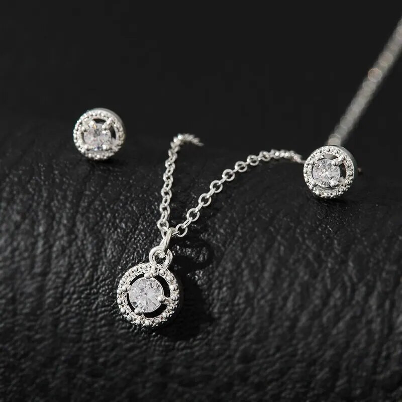 4 τμχ Κοσμήματα Σετ Κολιέ Δαχτυλίδι Σκουλαρίκια Γυναικεία μοντέλα Ελαφρύ ορείχαλκο πολυτελείας με Ζιργκόν Φωτεινό επάργυρο κόσμημα