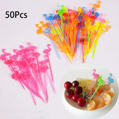 50 bucăți din plastic Flamingo Fructe Furculițe Cupcake Desert Bețișoare de salată Cocktail Scobitoare Zi de naștere Nuntă Hawaii Decor petrecere pe plajă