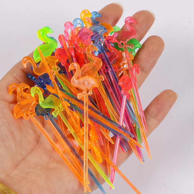 50 τμχ Πλαστικά πιρούνια φρούτων Flamingo Cupcake Επιδόρπιο σαλάτα ραβδιά κοκτέιλ Οδοντογλυφίδα γενεθλίων Γάμος Διακόσμηση πάρτι στην παραλία Hawaii