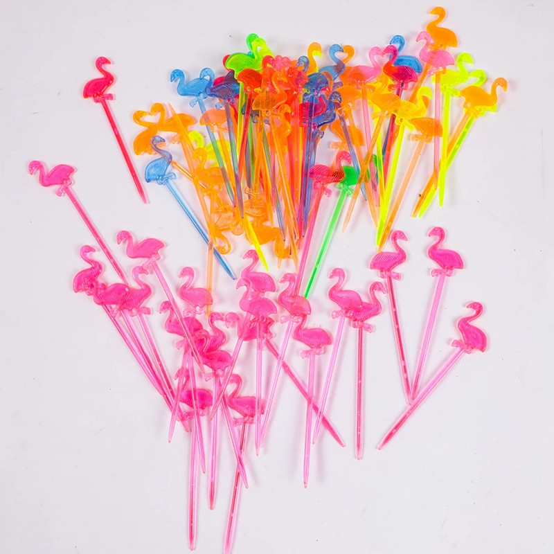 50 τμχ Πλαστικά πιρούνια φρούτων Flamingo Cupcake Επιδόρπιο σαλάτα ραβδιά κοκτέιλ Οδοντογλυφίδα γενεθλίων Γάμος Διακόσμηση πάρτι στην παραλία Hawaii