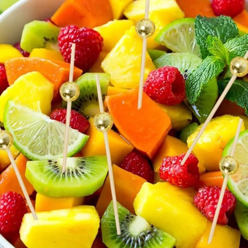 100 τμχ Διασπώμενο ραβδί φρούτων μιας χρήσης μπαμπού Pick Cupcake Fruit Fork Party Dessert Salad Stick Cocktail Skewer party Decor
