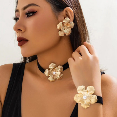 3 ΤΕΜ/Σετ Goth Κομψό μαύρο κορεάτικο βελούδινο τριαντάφυλλο λουλούδι κολιέ τσόκερ βραχιόλι Σκουλαρίκι Γυναικείο vintage κοσμήματα με αλυσίδα κλείδας