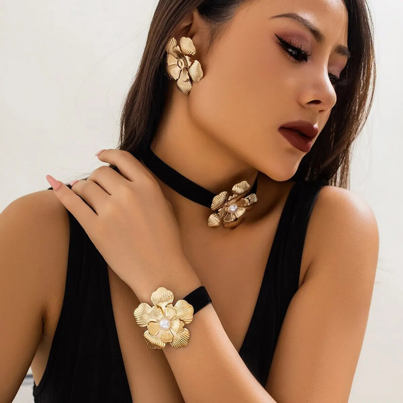 3 ΤΕΜ/Σετ Goth Κομψό μαύρο κορεάτικο βελούδινο τριαντάφυλλο λουλούδι κολιέ τσόκερ βραχιόλι Σκουλαρίκι Γυναικείο vintage κοσμήματα με αλυσίδα κλείδας