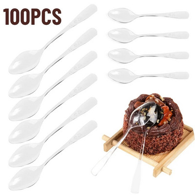 100 de bucăți mini linguri de plastic transparent linguri de desert de unică folosință tacâmuri linguri aperitiv jeleu linguri de înghețată ustensile de unică folosință