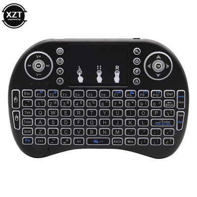 Uus taustvalgustusega inglise vene hispaania araabia heebrea 2.4G Air Mouse kaugpuuteplaat Android TV Box PC I8 Mini juhtmeta klaviatuur
