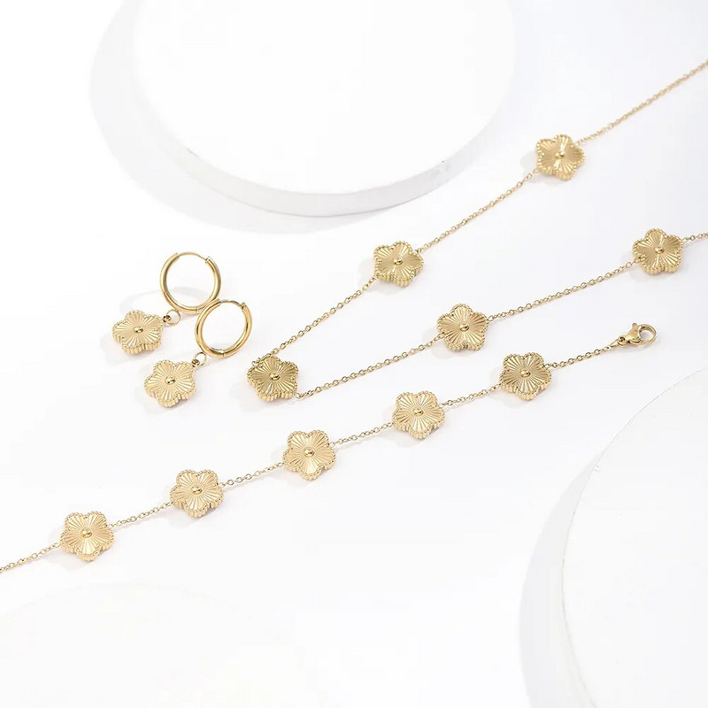 ALTERA Prabangus gėlių pakabukas, karoliai, apyrankės auskarai, paauksuoti, neblunkantis nerūdijančio plieno dobilų papuošalų rinkinys moterims, dovana