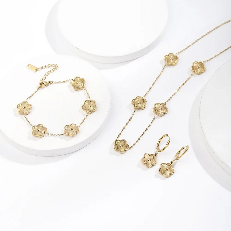 ALTERA Prabangus gėlių pakabukas, karoliai, apyrankės auskarai, paauksuoti, neblunkantis nerūdijančio plieno dobilų papuošalų rinkinys moterims, dovana