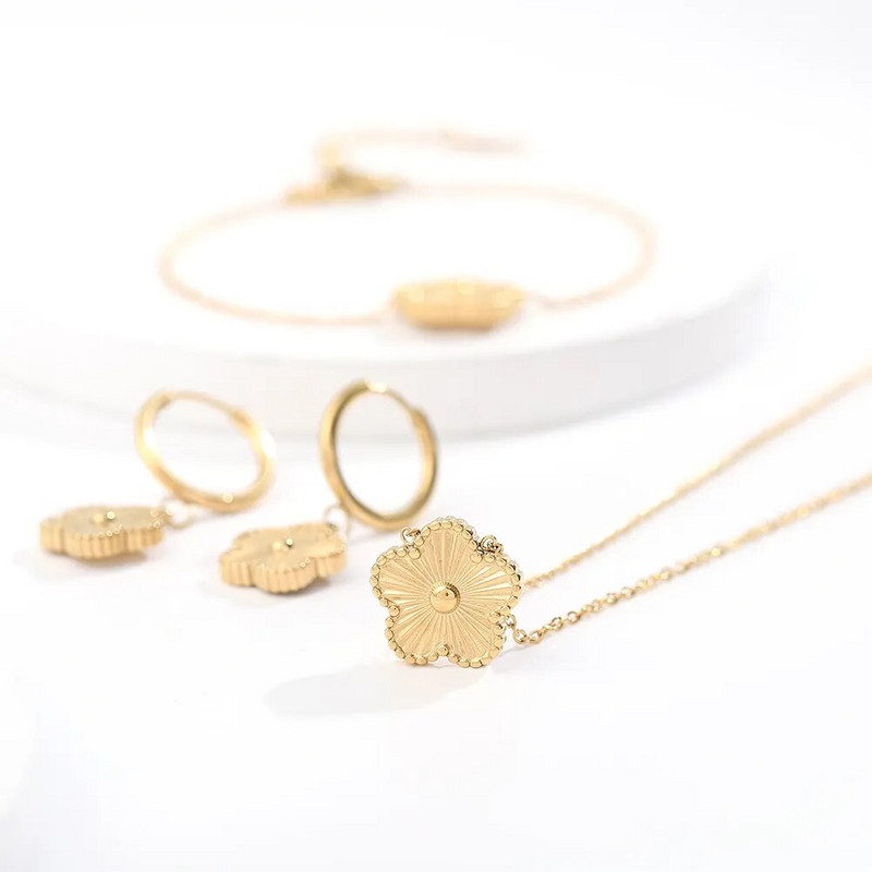 ALTERA Prabangus gėlių pakabukas, karoliai, apyrankės auskarai, paauksuoti, neblunkantis nerūdijančio plieno dobilų papuošalų rinkinys moterims, dovana