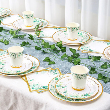 Επιτραπέζιο σκεύος μιας χρήσης με χρυσό χάρτινο πιάτο με φύλλα φασκόμηλου Χαρτοπετσέτες Κύπελλο Διακόσμηση γάμου Διακόσμηση Χαβάης για πάρτι γενεθλίων