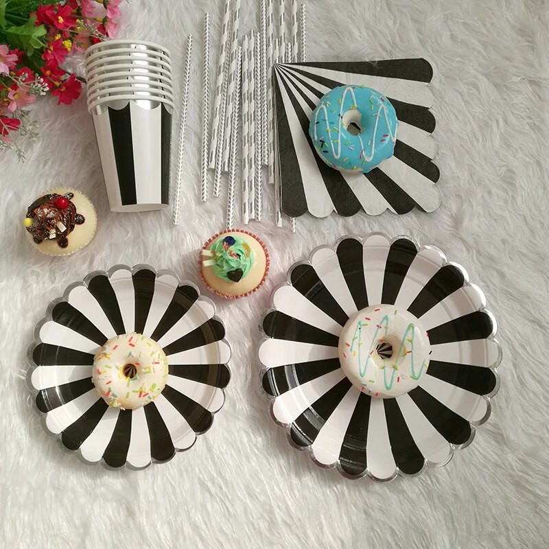 Μαύρη ρίγα Κύπελλα για πάρτι Χάρτινα άχυρα Σετ σερβίτσια μιας χρήσης Γάμος Παιδική διακόσμηση γενεθλίων Παιδικές μπομπονιέρες για πικνίκ προμήθειες