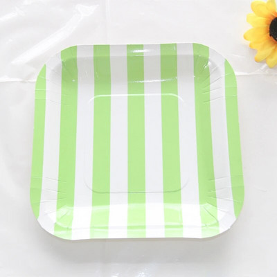 12 τμχ 7 ιντσών Καραμέλα Ρίγα Τετράγωνος Δίσκος Χάρτινα Πιάτα Σετ σερβίτσιο για πάρτι μιας χρήσης Προμήθειες Παιδικό ντεκόρ για γενέθλια πιάτο γάμου