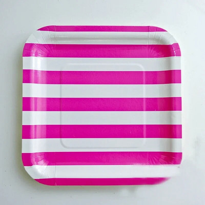 12 τμχ 7 ιντσών Καραμέλα Ρίγα Τετράγωνος Δίσκος Χάρτινα Πιάτα Σετ σερβίτσιο για πάρτι μιας χρήσης Προμήθειες Παιδικό ντεκόρ για γενέθλια πιάτο γάμου