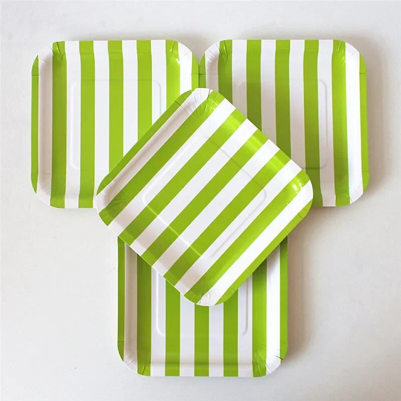 12 τμχ 7 ιντσών Καραμέλα Ρίγα Τετράγωνος Δίσκος Χάρτινα Πιάτα Σετ σερβίτσιο για πάρτι μιας χρήσης Προμήθειες Παιδικό ντεκόρ για γενέθλια πιάτο γάμου