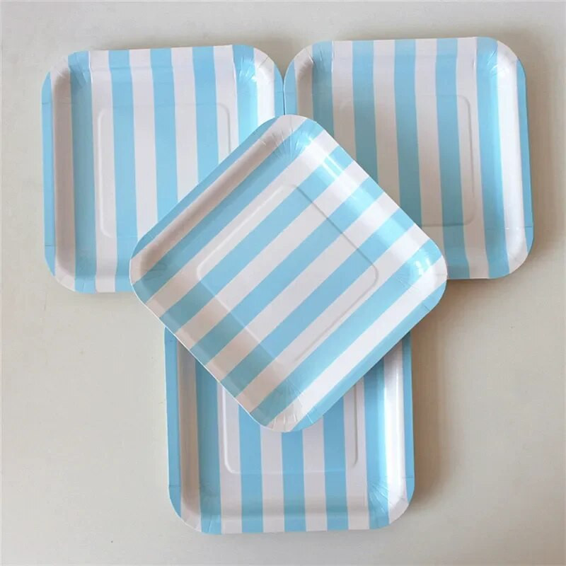 12 τμχ 7 ιντσών Καραμέλα Ρίγα Τετράγωνος Δίσκος Χάρτινα Πιάτα Σετ σερβίτσιο για πάρτι μιας χρήσης Προμήθειες Παιδικό ντεκόρ για γενέθλια πιάτο γάμου