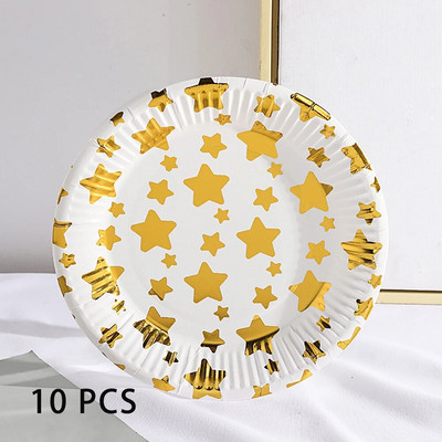 Δίσκος χαρτιού μίας χρήσης 10 τμχ με ρίγες Pentagram με κουκκίδες Οικολογικό πιάτο κέικ με παξιμάδια από χαρτόνι